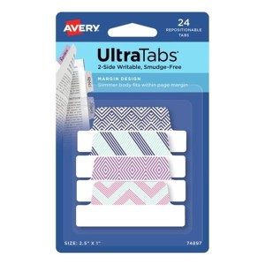 ZAKŁADKI INDEKSUJĄCE 63,5x25,4mm PP 4x6szt. WZORY AVERY ULTRA TABS 24szt.