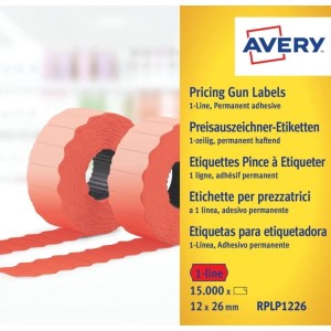 Etykiety cenowe w rolce do metkownicy jednorzędowej Avery Zweckform; trwałe; 1500 etyk./rolka; 10 rolek/op.; 12 x 26 mm, czerwone /RPLP1226/