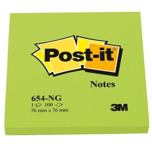Notes samoprzylepny 76x76mm 100 kartek 654N jaskrawy zielony 3M POST-IT /3M-FT510010182/