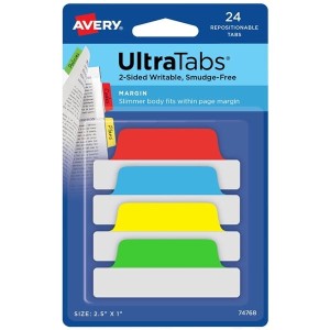 Zakładki indeksujące 63,5x25mm PP 4x6szt. klasyczne AVERY ZWECKFORM ULTRA TABS usuwalne 24szt. /74768/