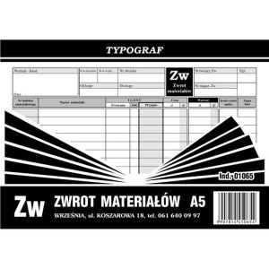 Druk "Zwrot Materiałów ZW" TYPOGRAF A5 /01065/