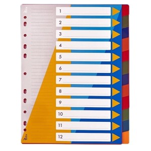 Przekładki A4 PP 1-12 bez nadruku kolorowe  TETIS /BP630-12/