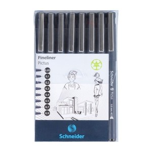 Cienkopis kreślarski 0,05/0,1/0,2/0,3//0,4/0,5/0,7/0,9mm SCHNEIDER PICTUS czarny zestaw 8szt. /SR197598/