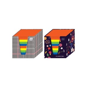 Kostka biurowa kolorowa w pojemniku papierowym 90x90x90mm INTERDRUK kolory intensywne 1szt. /KOSPAPKKUBPIN/