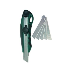 Nóż do tapet 18mm duży plastikowy z metalową prowadnicą i gumowym uchwytem LINEX TIGER /100412290/