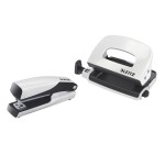 Zszywacz + dziurkacz LEITZ Mini WOW metalowy, perłowy biały /55612001/