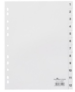 Zakładki A4 wykonane z PP nadrukowane indeksy 1-12 białe /611202/