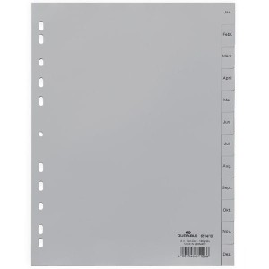 Przekładki wykonane z PP A4 nadrukowane indeksy miesiące szare 12 części 651410