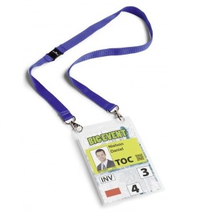 Identyfikator konferencyjny A6 z taśmą tekstylną granatową 10 sztuk 8525 07