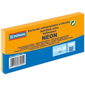 Notes samoprzylepny 38x51mm 3x100 kartek neonowy pomarańczowy DONAU /7585011-12/