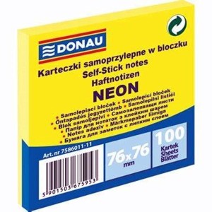 Notes samoprzylepny 76x76 mm 100 kartek neonowy żółty DONAU /7586011-11/