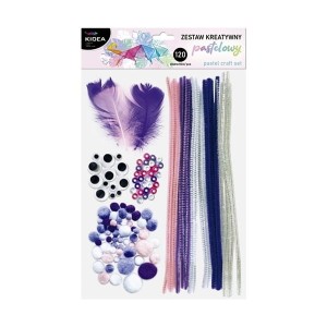 Zestaw kreatywny pastelowy 120 elementów druciki oczka pompony piórka KIDEA /PZK120KA/