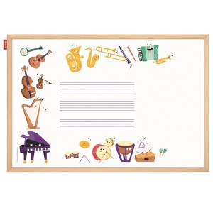 Tablica edukacyjna magnetyczna suchościeralna 40x60cm nadruk WESOŁE INSTRUMENTY rama drewniana MEMOBE 1szt.  /MTM060040.MU02.01.51/