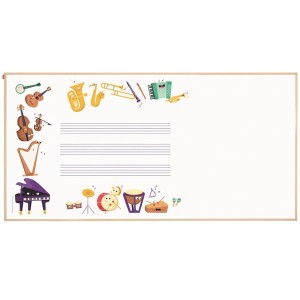 Tablica edukacyjna magnetyczna suchościeralna 100x200cm nadruk WESOŁE INSTRUMENTY rama drewniana MEMOBE 1szt.  /MTM200100.MU02.01.51/