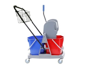 WÓZEK DO SPRZĄTANIA DWUWIADROWY 2x17L MERIDA Z PRASĄ DO MOPÓW/WYCISKACZEM I KOSZYCZKIEM