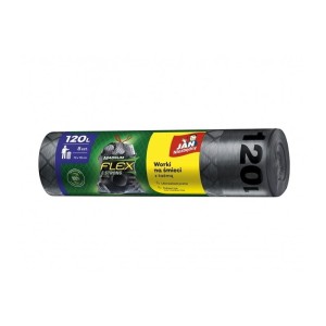 Worki na śmieci 120L LDPE JAN NIEZBĘDNY z taśmą magnum flexstrong czarne 8szt. /SA-JN-312736/