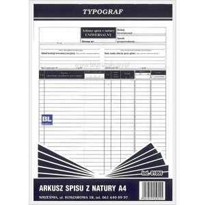 Druk "Arkusz Spisu z Natury" A4 1055 TYPOGRAF /01055/