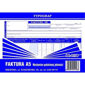 Druk samokopiujący faktura mechanizm podzielonej płatności A5 80 kartek TYPOGRAF /01158/