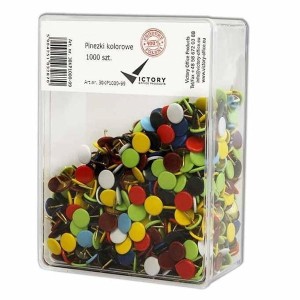 Pinezki metalowe kolorowe VICTORY OFFICE pudełko plastikowe 1000szt. /30KP1000-99/