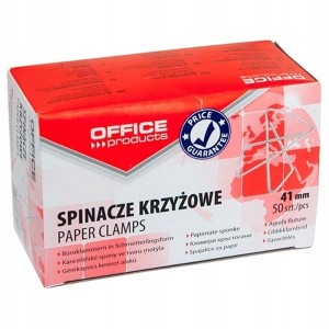 SPINACZE BIUROWE KRZYŻOWE 41mm OFFICE PRODUCTS SREBRNE 50 szt.
