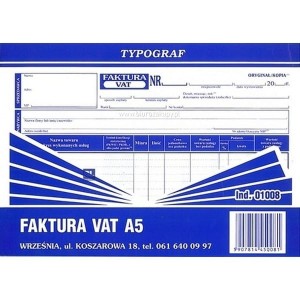 Druk samokopiujący faktura VAT netto A5 80 kartek TYPOGRAF /01008/