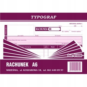 DRUK SAMOKOPIUJĄCY RACHUNEK A6 80 KARTEK POZIOM 01030 TYPOGRAF