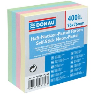 Karteczki samoprzylepne  Donau 76x76mm 400 kartek pastel /7573001PL99/
