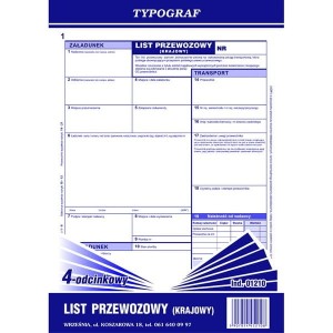 Druk "List Przewozowy Krajowy" 4-odcink A4 TYPOGRAF