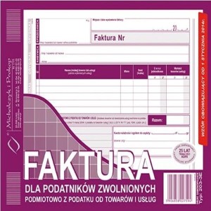 Druk "Faktura dlapodatników zwolnionych podmiotowo z podatku VAT" A5 80 kartek Michalczytk i Prokop /203-3E/